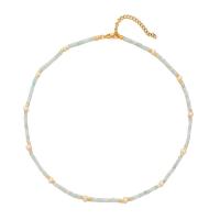 Gemstone Necklaces, Brass, with ​Amazonite​ & Freshwater Pearl, with 2inch extender chain, gold color plated, Bohemian style & for woman Approx 16.2 Inch 