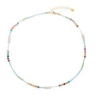 Gemstone Necklaces, Titanium Steel, with Natural Stone & Crystal & Plastic Pearl, with 2inch extender chain, real gold plated, Bohemian style & for woman Approx 18.9 Inch 