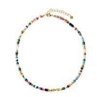 Gemstone Necklaces, Titanium Steel, with Natural Stone, with 2inch extender chain, real gold plated, Bohemian style & for woman Approx 14.6 Inch 