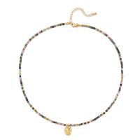 Gemstone Necklaces, 304 Stainless Steel, with Natural Stone, with 2.36inch extender chain, real gold plated, Bohemian style & for woman Approx 16.9 Inch 