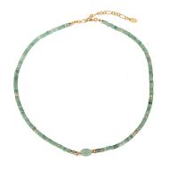 Green Aventurine Necklace, Brass, with Green Aventurine, with 2inch extender chain, gold color plated, Bohemian style & for woman Approx 17.3 Inch [