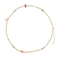 Gemstone Necklaces, Titanium Steel, with Natural Stone, with 2inch extender chain, real gold plated, Bohemian style & for woman Approx 15.7 Inch 
