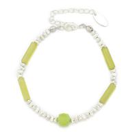 Gemstone Bracelets, Brass, with Natural Stone, with 2inch extender chain, thick silver plated, fashion jewelry & for woman Approx 6.9 Inch [