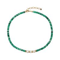 Natural Freshwater Pearl Jewelry Sets, Green Aventurine, with Freshwater Pearl & 304 Stainless Steel, with 2inch extender chain, real gold plated, fashion jewelry & for woman Approx 16.9 Inch [
