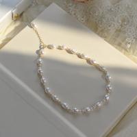 Freshwater Pearl Brass Necklace, with Copper Alloy, 14K gold-filled, fashion jewelry & for woman, white Approx 40 cm 