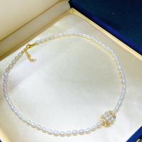 Freshwater Pearl Brass Necklace, with Copper Alloy, 14K gold-filled, fashion jewelry & for woman, 4-5mm Approx 38 cm 