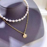 Freshwater Pearl Brass Necklace, with Copper Alloy, 14K gold-filled, Double Layer & fashion jewelry & for woman, white, 3-6mm Approx 38 cm [