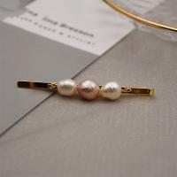 Hair Slide, Freshwater Pearl, with Brass, real gold plated, fashion jewelry & for woman, two different colored, nickel, lead & cadmium free, 60mm 
