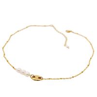 Natural Freshwater Pearl Jewelry Sets, Titanium Steel, bracelet & necklace, with Freshwater Pearl, real gold plated, fashion jewelry & for woman, two different colored, Necklaceuff1a40+5.5cm +3.5cm [