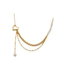 Freshwater Pearl Brass Necklace, with Freshwater Pearl, real gold plated, Double Layer & fashion jewelry & for woman, golden cm [