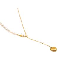 Природное пресноводное жемчужное ожерелье, титан, с Пресноводные жемчуги, плакированный настоящим золотом, ювелирные изделия моды & Женский, Золотой, длина:51 см, продается PC[