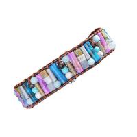Gemstone Bracelets, Natural Stone, with leather cord & Zinc Alloy, silver color plated, vintage & fashion jewelry & Bohemian style & Unisex, mixed colors Approx 17 cm 