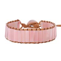 Gemstone Bracelets, Opal, with leather cord & Zinc Alloy, silver color plated, vintage & fashion jewelry & Bohemian style & Unisex, pink Approx 17 cm 
