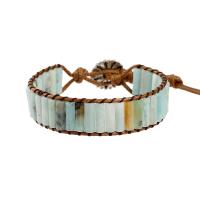 Gemstone Bracelets, ​Amazonite​, with leather cord & Zinc Alloy, silver color plated, fashion jewelry & Bohemian style & Unisex, mixed colors Approx 17 cm 