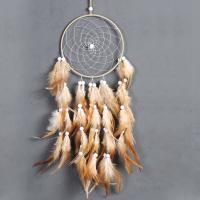 Fashion Dream Catcher, Feather, with Flocking Fabric & Wood, for home and office & fashion jewelry, brown, 600mm 