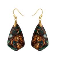 Gemstone Drop Earring, Impression Jasper, with Brass, gold color plated, fashion jewelry & Bohemian style & for woman, mixed colors [