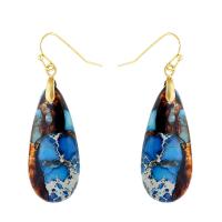 Gemstone Drop Earring, Impression Jasper, with Brass, Teardrop, gold color plated, fashion jewelry & Bohemian style & for woman, mixed colors 