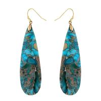 Gemstone Drop Earring, Impression Jasper, with Brass, Teardrop, gold color plated, fashion jewelry & Bohemian style & for woman, blue 