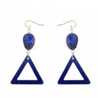 Gemstone Drop Earring, Lapis Lazuli, with Velveteen & Brass, Triangle, gold color plated, fashion jewelry & Bohemian style & for woman, blue [