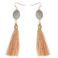 Gemstone Drop Earring, Labradorite, with Knot Cord & Brass, Tassel, gold color plated, fashion jewelry & for woman, grey 