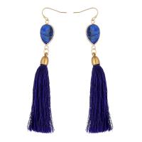 Lapis Lazuli Tassel Earring, with Knot Cord & Brass, gold color plated, fashion jewelry & for woman, blue 