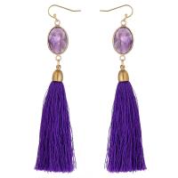 Amethyst Tassel Earring, with Knot Cord & Brass, gold color plated, fashion jewelry & for woman, purple 