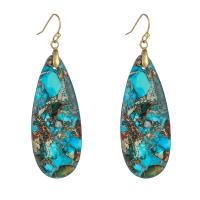 Gemstone Drop Earring, Impression Jasper, with Brass, Teardrop, gold color plated, fashion jewelry & for woman, blue, 15-40mm 