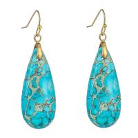 Gemstone Drop Earring, Impression Jasper, with Brass, Teardrop, gold color plated, fashion jewelry & for woman, blue, 15-40mm 