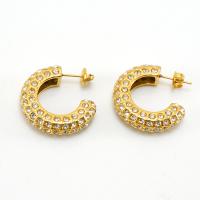 Stainless Steel Rhinestone Stud Earring, 304 Stainless Steel, 18K gold plated, fashion jewelry & for woman & with rhinestone, golden, 25mm [