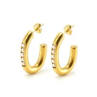 Edelstahl Stud Ohrring, 304 Edelstahl, mit Kunststoff Perlen, 18K vergoldet, Modeschmuck & für Frau, goldfarben, 29x20mm, verkauft von Paar