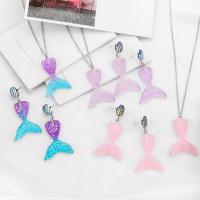 Resin Jewelry Sets, 304 Stainless Steel, earring & necklace, with Resin, with 1.97inch extender chain, Mermaid tail, 2 pieces & fashion jewelry & for woman 40*30mm,62mm Approx 20.08 Inch [