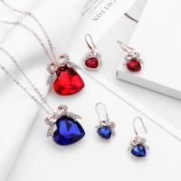 Cubic Zirconia Zinc Alloy Jewelry Sets, earring & necklace, with 1.97inch extender chain, plated, 2 pieces & for woman & with cubic zirconia 38*38mm,40mm Approx 17.72 Inch 