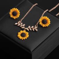 Fashion Stainless Steel Jewelry Sets, 304 Stainless Steel, with Glass, with 1.97inch extender chain, Sunflower, fashion jewelry & for woman 37*38mm,19mm Approx 18.9 Inch 