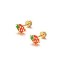 Titanium Steel Earrings, Strawberry, fashion jewelry & for woman & enamel 7.9*5.3mm,4mm [