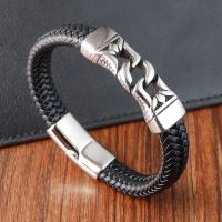PU Leather Cord Bracelets, with 304 Stainless Steel, polished, vintage & for man, black cm [