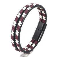 PU Leather Cord Bracelets, with Zinc Alloy, plumbum black color plated, Double Layer & for man cm [