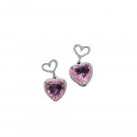 Rhinestone Brass Drop Earring, with Glass Rhinestone, Heart, platinum color plated, fashion jewelry & for woman, pink 