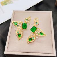 Rhinestone Brass Stud Earring, with Glass Rhinestone, Butterfly, gold color plated, fashion jewelry & for woman [
