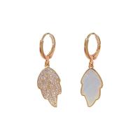 Asymmetric Earrings, Brass, with Shell, Leaf, gold color plated, fashion jewelry & micro pave cubic zirconia & for woman [