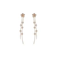 Cubic Zircon Brass Earring, with Plastic Pearl, Flower, gold color plated, fashion jewelry & micro pave cubic zirconia & for woman [