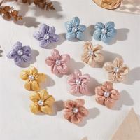 Chiffon Stud Earring, with Plastic Pearl, petals, handmade, fashion jewelry & for woman [