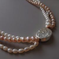 Freshwater Pearl Brass Necklace, with Copper Alloy, 14K gold-filled, fashion jewelry & multilayer & for woman Approx 40 cm 