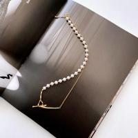 Ожерелье из пресноводных жемчуг на латунной цепочке, Пресноводные жемчуги, с Латунь, ювелирные изделия моды & Женский, Золотой, длина:Приблизительно 40 см, продается PC[