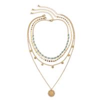 Fashion Multi Layer Necklace, Zinc Alloy, with brass chain & iron chain & turquoise, with 7cm extender chain, fashion jewelry & multilayer & for woman, golden Approx 50 cm, Approx 35 cm 