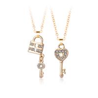 Couple Zinc Alloy Necklace, 2 pieces & fashion jewelry & Unisex & with rhinestone Approx 40-45 cm [