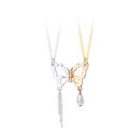 Couple Zinc Alloy Necklace, with Plastic Pearl, with 5cm extender chain, Butterfly, fashion jewelry & Unisex & with magnetic Approx 45 cm 