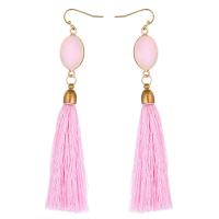 Rose Quartz Tassel Earring, with Knot Cord & Brass, gold color plated, fashion jewelry & for woman, pink 