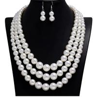 Jewelry Gift Sets, Plastic Pearl, earring & necklace, with Zinc Alloy, with 5cm extender chain, Round, silver color plated, three layers & 2 pieces & fashion jewelry & for woman, white Approx 46 cm 
