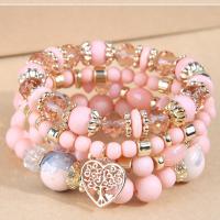 Glass Jewelry Beads Bracelets, Glass Beads, earring & necklace, with Plastic & Zinc Alloy, Heart, gold color plated, 4 pieces & fashion jewelry & for woman, pink [