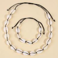 Shell Jewelry Sets, bracelet & necklace, with Knot Cord, 2 pieces & Adjustable & fashion jewelry & for woman, white, 16mm Approx 17 cm, Approx 33 cm 